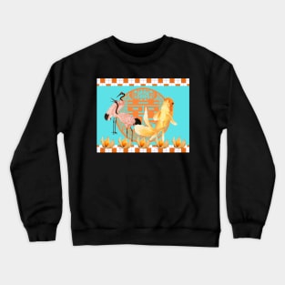 Goldfish & Cranes- Hong Kong Pop Art Bright Orange and Turquoise Crewneck Sweatshirt